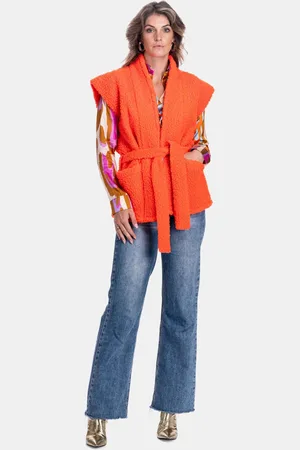 MUCHO GUSTO Teddy gilet reversible neon met multikleurige paisley print