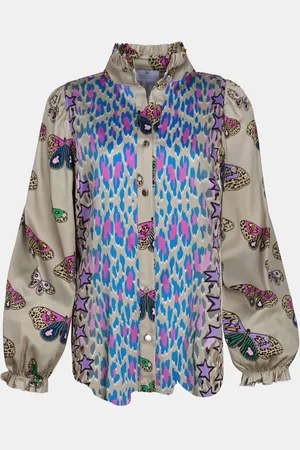 MUCHO GUSTO Blouse mainz paarse beige luipaardprint met vlindermouwen