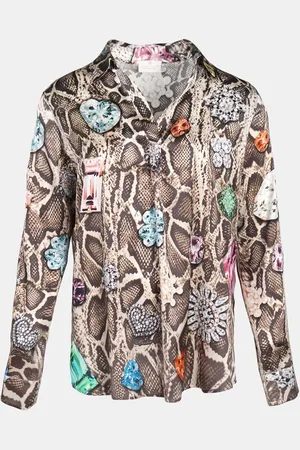 MUCHO GUSTO Zijden blouse blouse livorno met slangenprint en kleurrijke broches
