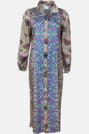 MUCHO GUSTO Jurk mainz paarse beige luipaardprint met vlindermouwen