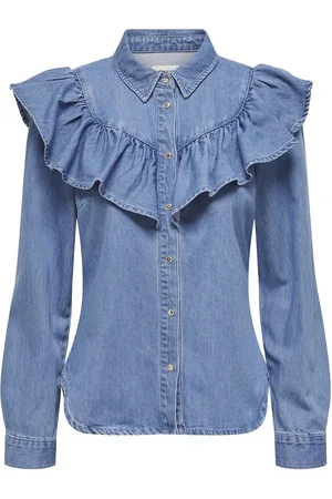 ONLY Onlindigo ls frill dnm shirt qyt no 15297988 medium blue