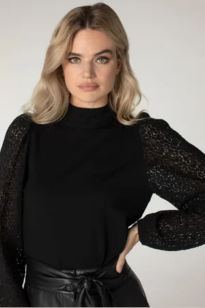 Jansen Amsterdam Beak top met kanten pofmouw black