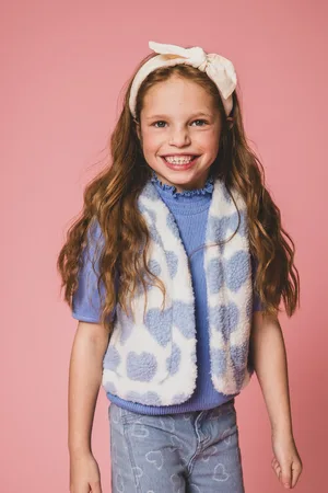 LOOXS Revolution Teddy gilet offwhite hartjes voor meisjes in de kleur