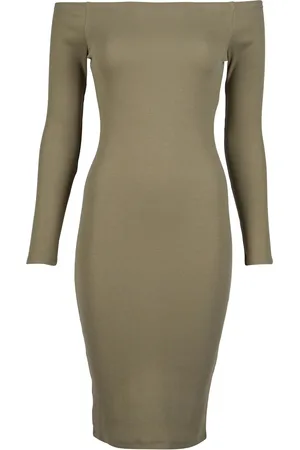 Urban classics Dames ribbed off shoulders jurk met lange mouwen