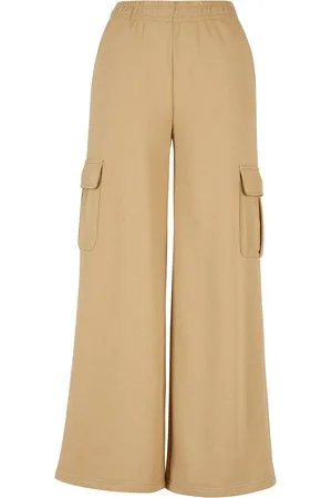 Urban classics Dames badstof hoge taille wijde been cargo broek