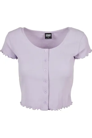 Urban classics Dames ribbed button-down crop top