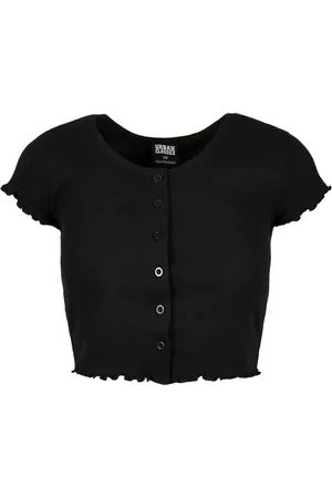 Urban classics Dames ribbed button-down crop top