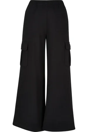 Urban classics Dames badstof hoge taille wijde been cargo broek
