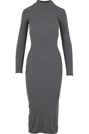 Urban classics Dames ribbed mock neck jurk met lange mouwen