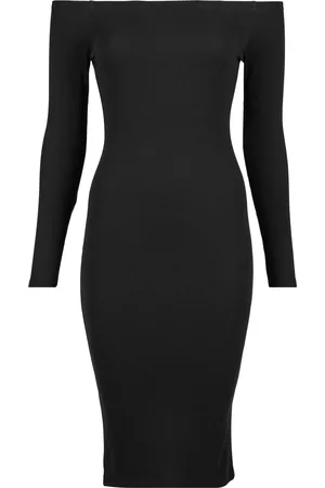 Urban classics Dames ribbed off shoulders jurk met lange mouwen