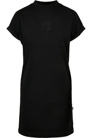 Urban classics Dames chinees logo omgeslagen manchet korte mouw t-shirt jurk