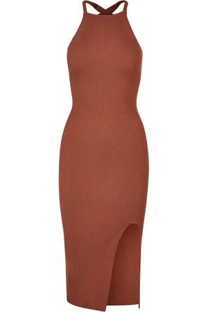 Urban classics Dames rib gebreide kruis rug midi jurk