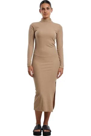 Urban classics Dames ribbed mock neck jurk met lange mouwen
