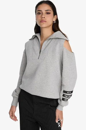 Alix the label Ladies knitted zip collar sweater grey