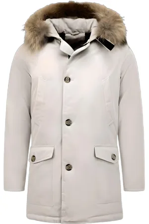 Enos Winterjas parka met grote echte bontkraag beige