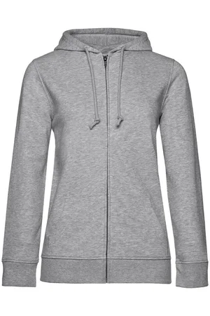 B and C Unisex inspire heather hooded jacket met rits voor volwassenen