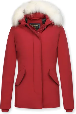 Matogla Korte winterjas met te echte bontkraag rood