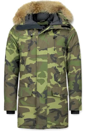 Y chrom Lange parka jas met bontkraag