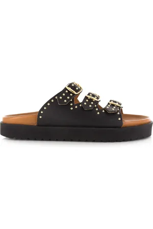 DWRS Dwrs miami slippers | black/gold slippers met gesp dames