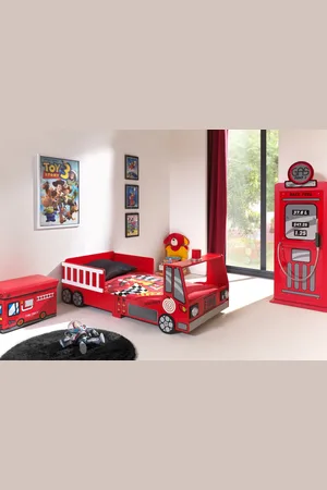 LUCEVI Carbeds peuter fire truck bed + lattenbodem + gas pump kast