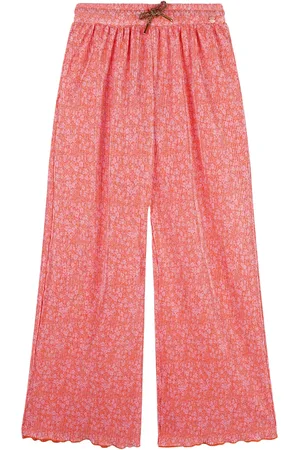 NoNo Zomer palazzo broek meisjes koraal daisy aop, plissee sun