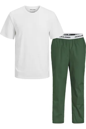 JACK & JONES Heren pyjama set lange pyjamabroek jactoby wit/groen
