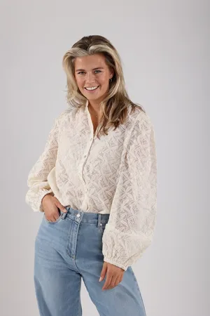 NUKUS Nks02038 56 malaga blouse embroidery off white