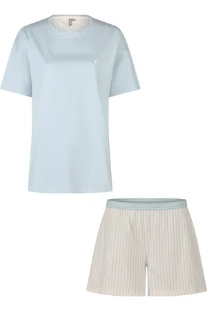 by Louise Dames korte pyjama set shortama lichtblauw/off-white gestreept