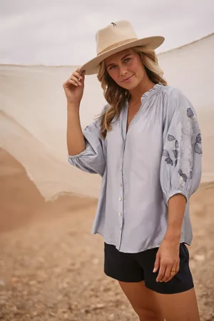 NUKUS Nks02097 46 tina blouse embroidery sky
