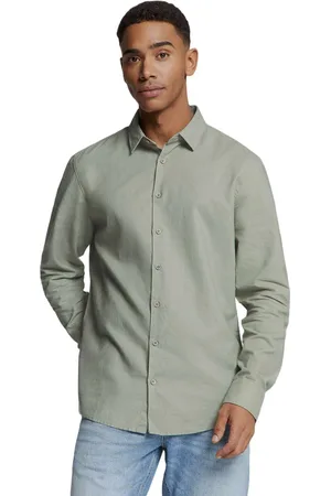 No Excess Shirt solid with linen light army