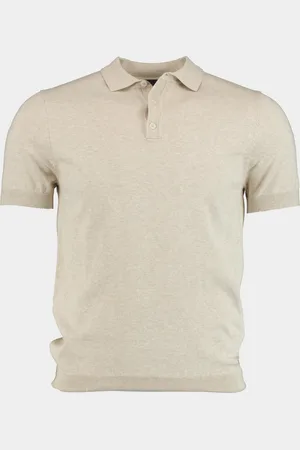 Bos Bright Blue Scotland blue polo korte mouw kobe knitted polo melange spe25108ko15sb/190 pebble