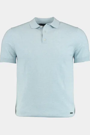 Bos Bright Blue Scotland blue polo korte mouw kobe knitted polo melange spe25108ko15sb/210 light blue