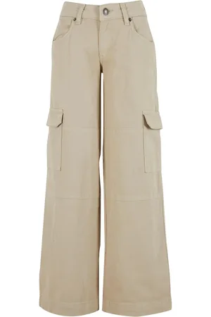 Urban classics Dames denim cargo jeans met lage taille