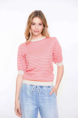 Geisha 54033-14 720 pullover stripes short sleeves sand/orange/pink