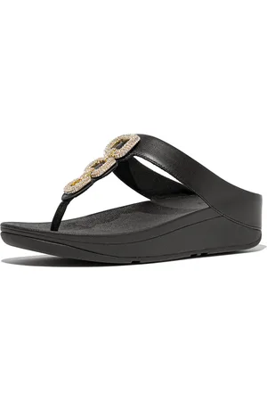 FitFlop Fino crystal-chain leather toe-post sandals