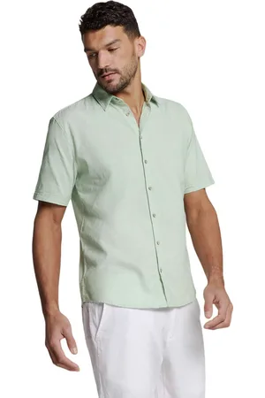 No Excess Shirt short sleeve solid with linen mint