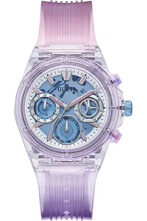 Guess Paarse siliconen horloge met analoge wijzerplaat