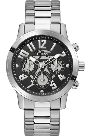 Guess Grijze rvs horloge met dubbel kalenderfunctie