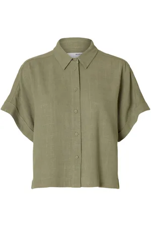SELECTED Slfviva ss cropped sun shirt noos 16093937 vetiver
