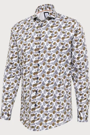 Blue Industry Overhemd poplin stretch, wit met bloemen print |