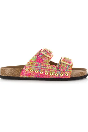 DWRS Dwrs malibu tweed | pink slippers met gesp dames