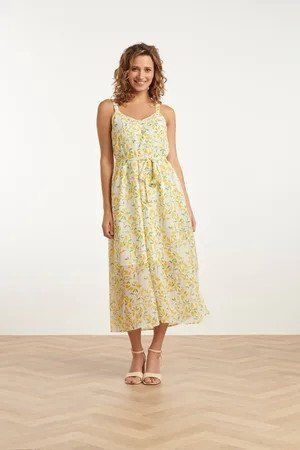 Smashed Lemon 25011 midi strappy jurk met citroenprint |