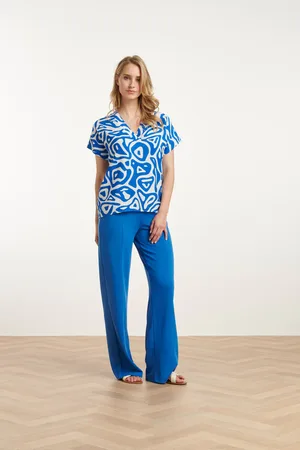 Smashed Lemon 25140 cobalt wide straight leg stretch broek | cobalt