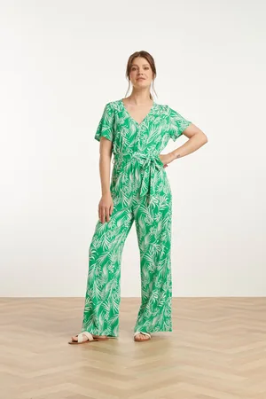Smashed Lemon 25046 stretch jumpsuit met v-halsbladprint |