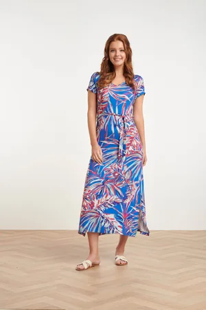 Smashed Lemon 24442 helder bladprint maxi zomerjurk |