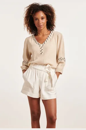 Smashed Lemon 24382 dames top met driekwart mouwenazteekse borduursels