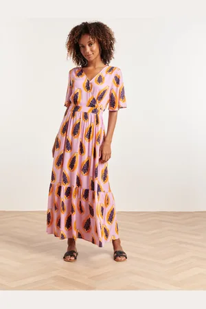 Smashed Lemon 24327 lilae papaya print maxi jurk |