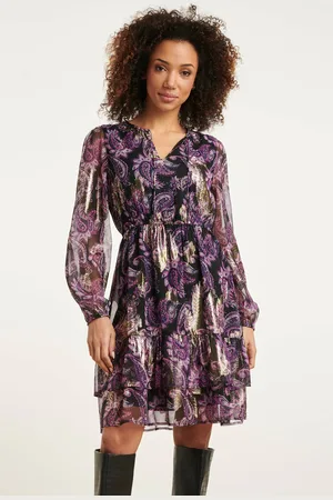 Smashed Lemon 24802 paarse paisley jurk met en jacquard |