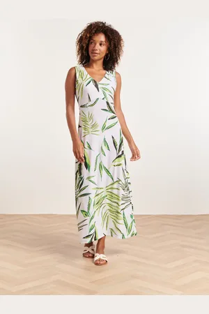 Smashed Lemon 24373 dames maxi jurk zonder mouwenallover bladeren