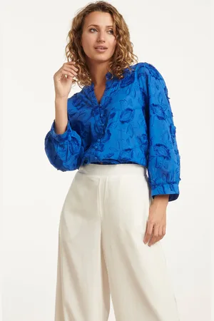 Smashed Lemon 25138 cobalt blauwe 3d bloemen blouse
